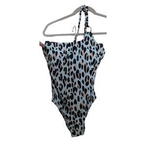 Sea Angel Animal Print Swimsuit Single Shoulder One Piece Blue S Swimwear Modest